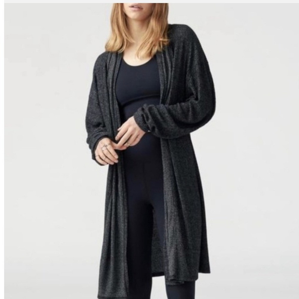 Joah Brown Charcoal Grey Marl Open Front Duster Cardigan One Size High Low Hem
